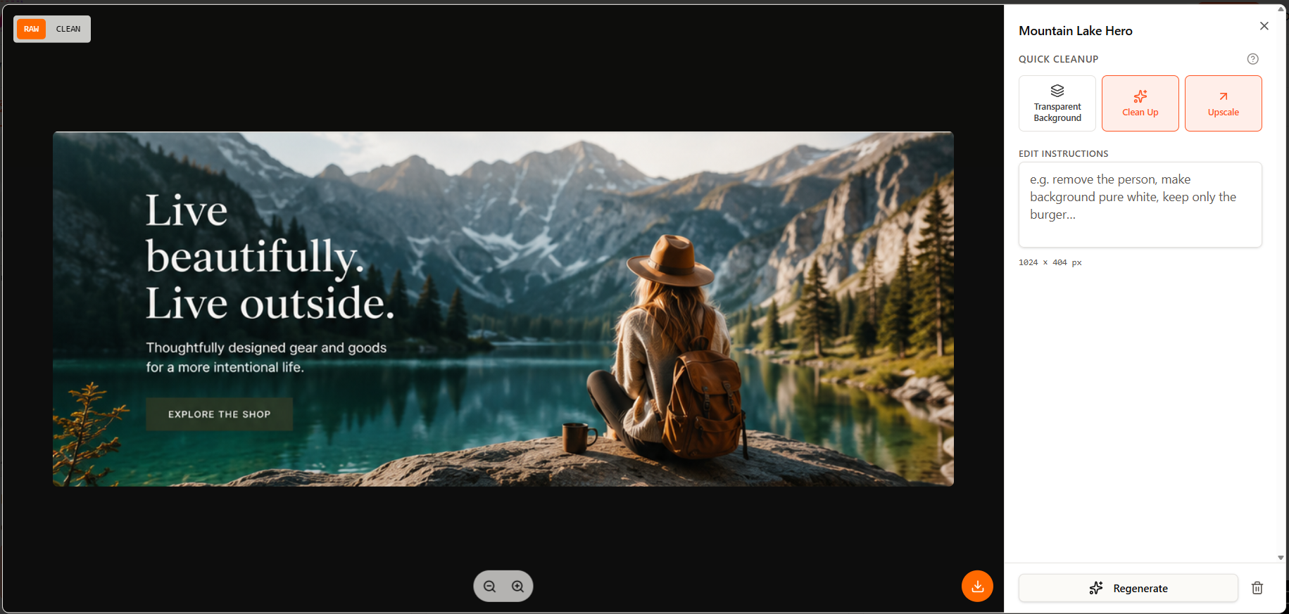 Before: raw asset with text and overlays